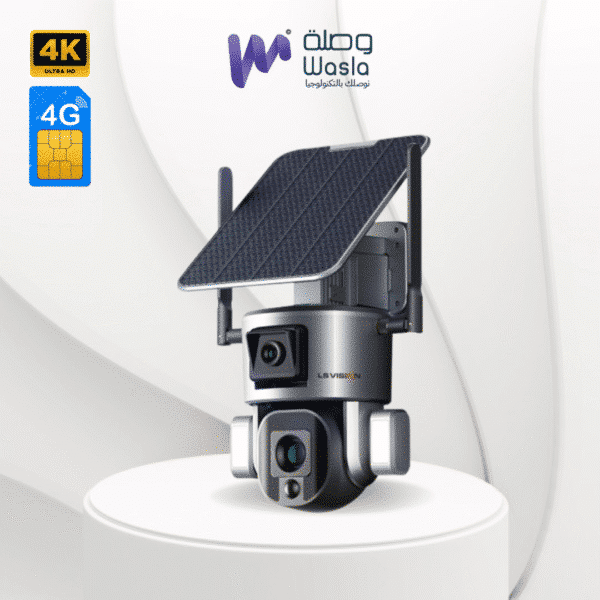 كاميرا مراقبة 4G بالطاقة الشمسية بدقة 4K من LS VISION بعدستين وتقريب بصري 20X، تعمل على شريحة SIM ، مثالية للمواقع البعيدة بدون كهرباء أو إنترنت.
