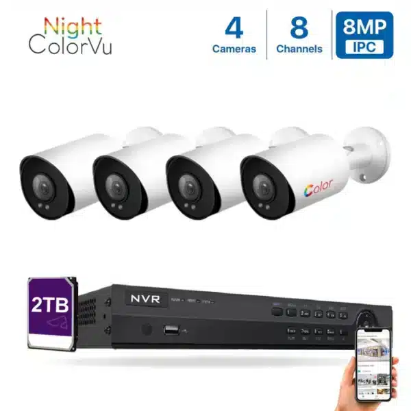باقة أمان مميزة تحتوي على 4 كاميرات مراقبة خارجية شبكية ملونة بدقة 8MP، من HIKVISION