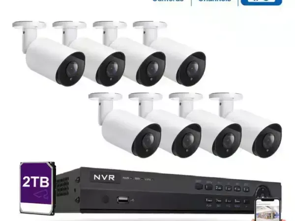 أقوى باقة مراقبة لحماية شاملة: 8 كاميرات خارجية بدقة 6 ميجا من Hikvision