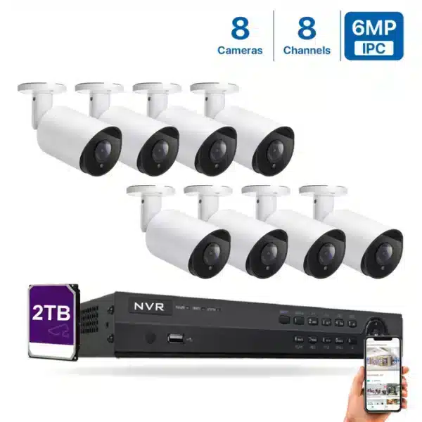 أقوى باقة مراقبة لحماية شاملة: 8 كاميرات خارجية بدقة 6 ميجا من Hikvision