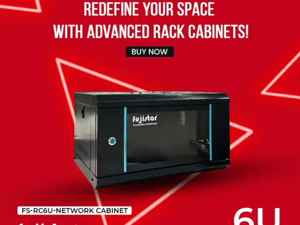 كابينة شبكات مقاس 6U من Fuji Star، مصنوعة من هيكل معدني قوي، مثالية لتنظيم وحماية أجهزة الشبكة والمراقبة