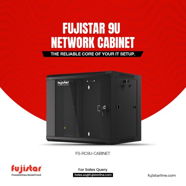 كابينة شبكات مقاس 9U من Fuji Star مصممة لتلبية احتياجاتك في تنظيم وحماية أجهزة الشبكة والمراقبة