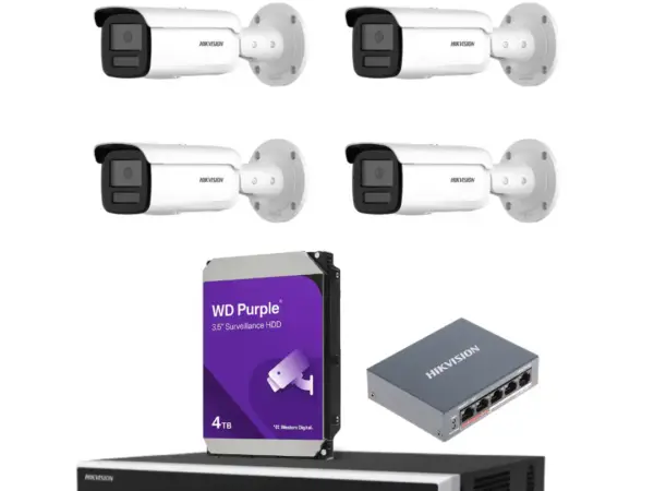 الأفضل علي الأطلاق 4 كاميرات مراقبة خارجية شبكية ملونة بدقة 8 MP، من HIKVISION