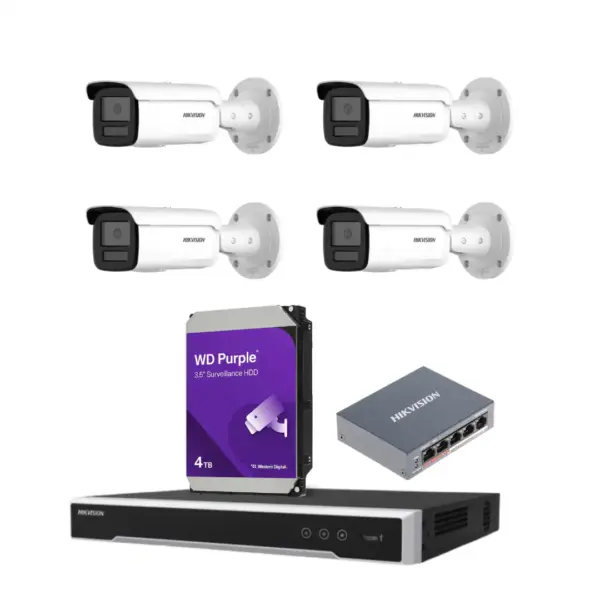 متجر وصلة 19 الأفضل علي الأطلاق 4 كاميرات مراقبة خارجية شبكية ملونة بدقة 8 MP، من HIKVISION