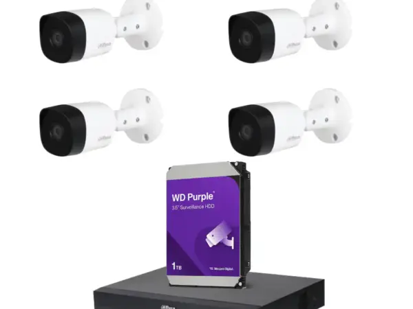 باقة مراقبة داهوا – 4 كاميرات خارجية بدقة 2 ميجا بيكسل مع جهاز تسجيل