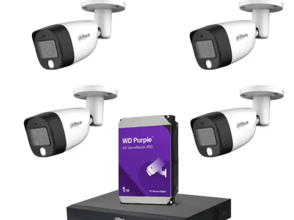 باقة المراقبة المتكاملة من Dahua – 4 كاميرات خارجية بدقة 5 ميجابكسل ملون