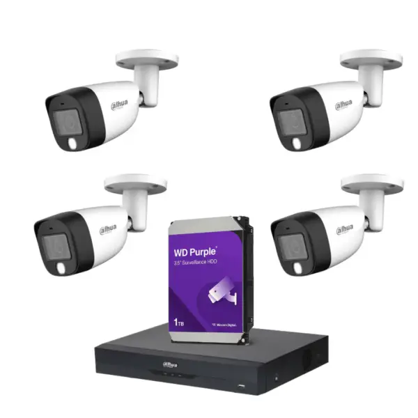 متجر وصلة 73 باقة المراقبة المتكاملة من Dahua – 4 كاميرات خارجية بدقة 5 ميجابكسل ملون